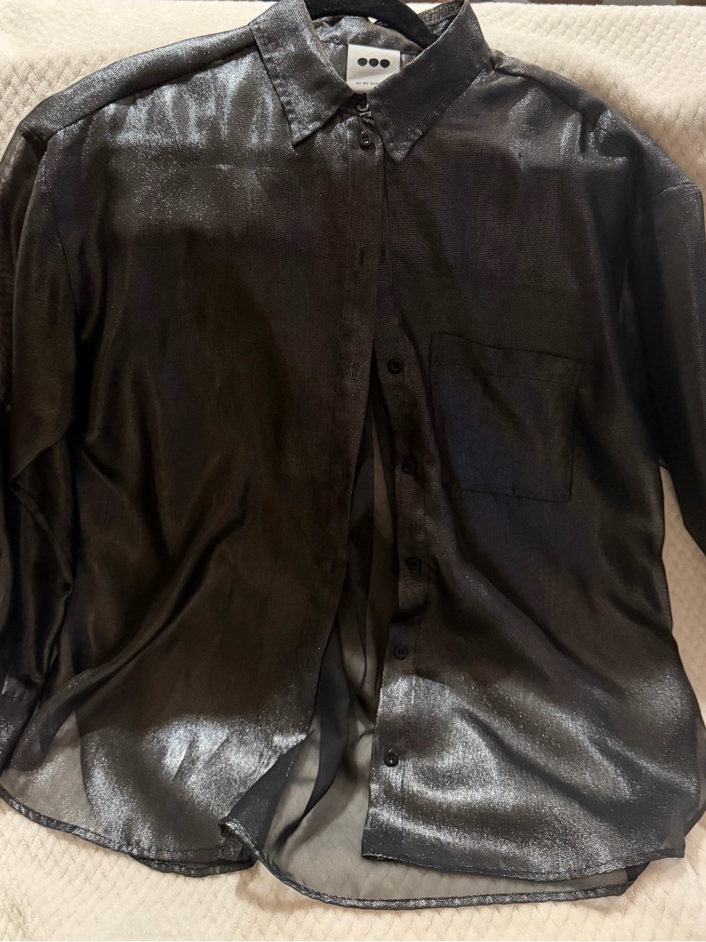 Women’s Shiny Black Button-Down Shirt Jacket by M by MASKIT - Israel